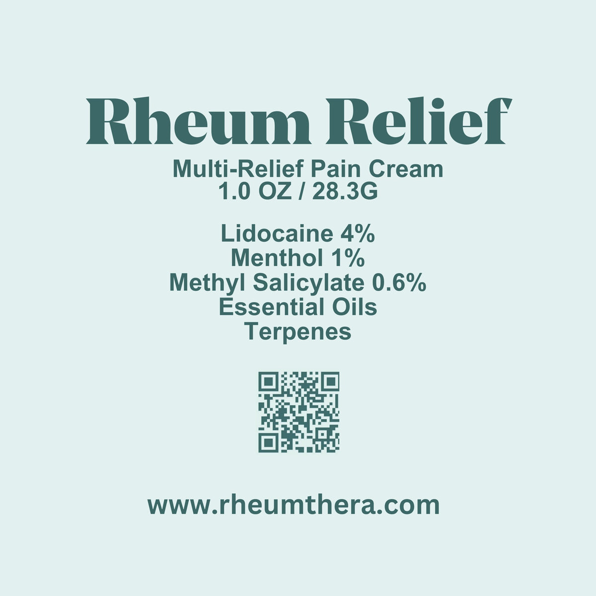 Rheum Relief OTC Topical Pain Relief Cream - Lidocaine 4%, Menthol & Methyl Salicylate, Cooling Formula, 1 oz