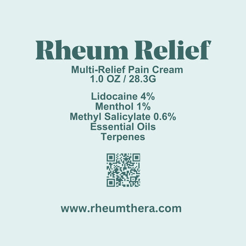 Rheum Relief OTC Topical Pain Relief Cream - Lidocaine 4%, Menthol & Methyl Salicylate, Cooling Formula, 1 oz