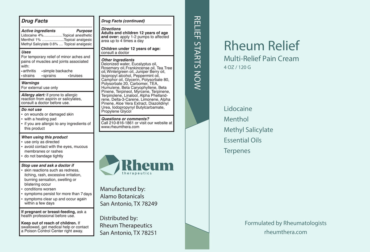 Rheum Relief OTC Topical Pain Relief Cream - Lidocaine 4%, Menthol & Methyl Salicylate, Cooling Formula, 4 oz