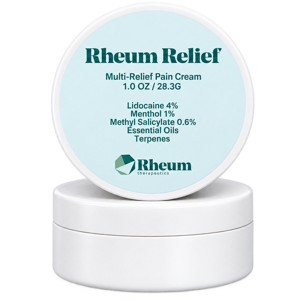 Rheum Relief OTC Topical Pain Relief Cream - Lidocaine 4%, Menthol & Methyl Salicylate, Cooling Formula, 1 oz